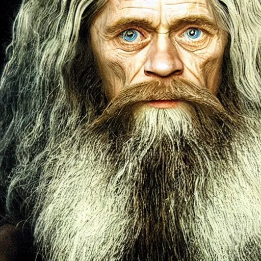 Image similar to bearded willem dafoe is gandalf in lord of the rings renaissance painting