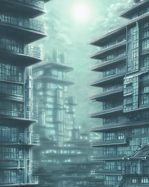 Prompt: a beautiful very detailed anime illustration of architecture unfinished building city manor nature industrial architecture by cesar pelli, bladerunner 2 0 4 9 retro morning sun, archdaily, wallpaper, highly detailed, trending on artstation.