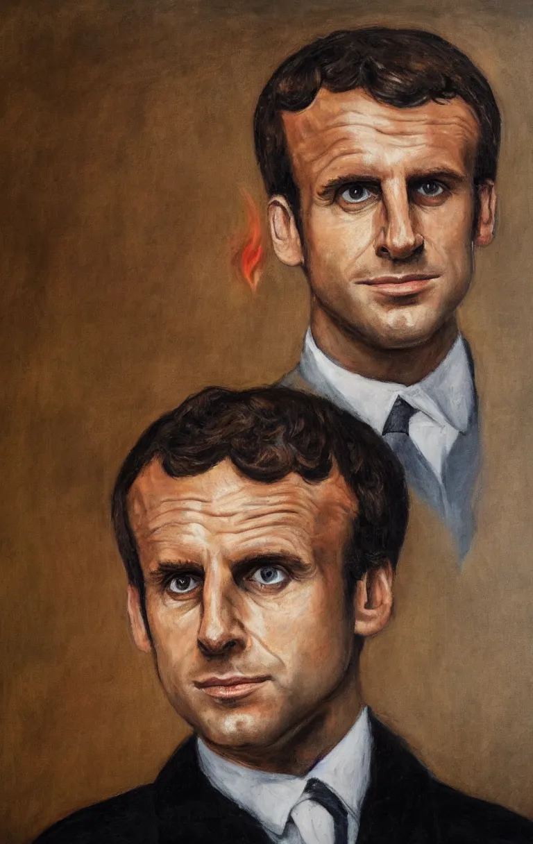 Image similar to portrait of emmanuel macron is catching fire, renaissance protrait