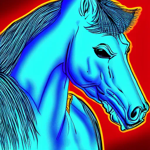 Image similar to digital horse, retrowave palette, highly detailed, anatomically correct equine, synth feel, digital art