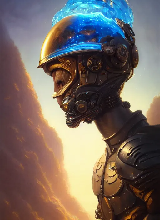 Image similar to highly detailed portrait of reflection of dragonfire on steel shiny helmet, raytracing, fantasy art by by simon bisley, loish, rhads, ferdinand knab, makoto shinkai and lois van baarle, ilya kuvshinov, rossdraws, tom bagshaw, global illumination, radiant light, detailed and intricate environment