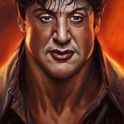 Image similar to close up cringy sylvester stallone as a dhampir, elegant, highly detailed, centered, digital painting, artstation, concept art, smooth, sharp focus, illustration, artgerm, tomasz alen kopera, peter mohrbacher, donato giancola, joseph christian leyendecker, wlop, frank frazetta