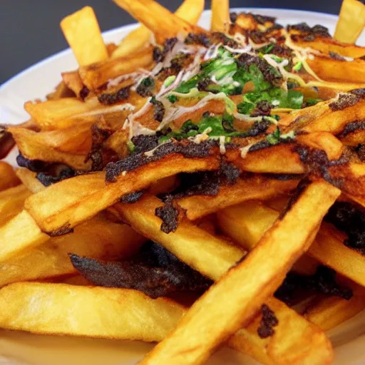 Image similar to french fries pile, burnt with ketschup - t