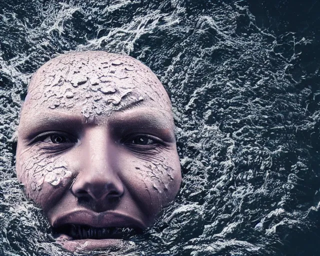 Prompt: a realistic human head coming out of the ground, surreal, water art manipulation, hyper realistic, ray tracing, realistic water, sharp focus, 8 k resolution, cinematic