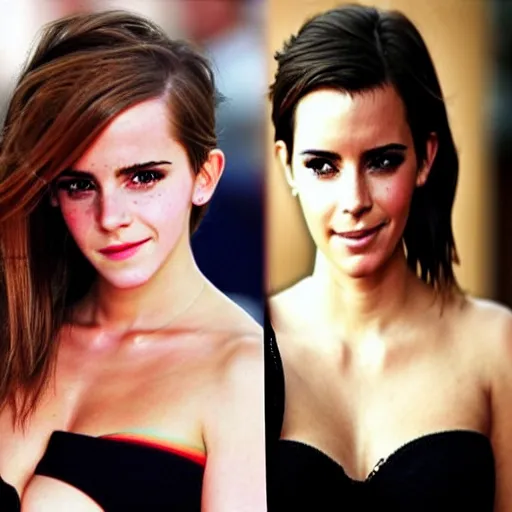 Prompt: A still of Emma Watson and Kim Kardashian combined into one person