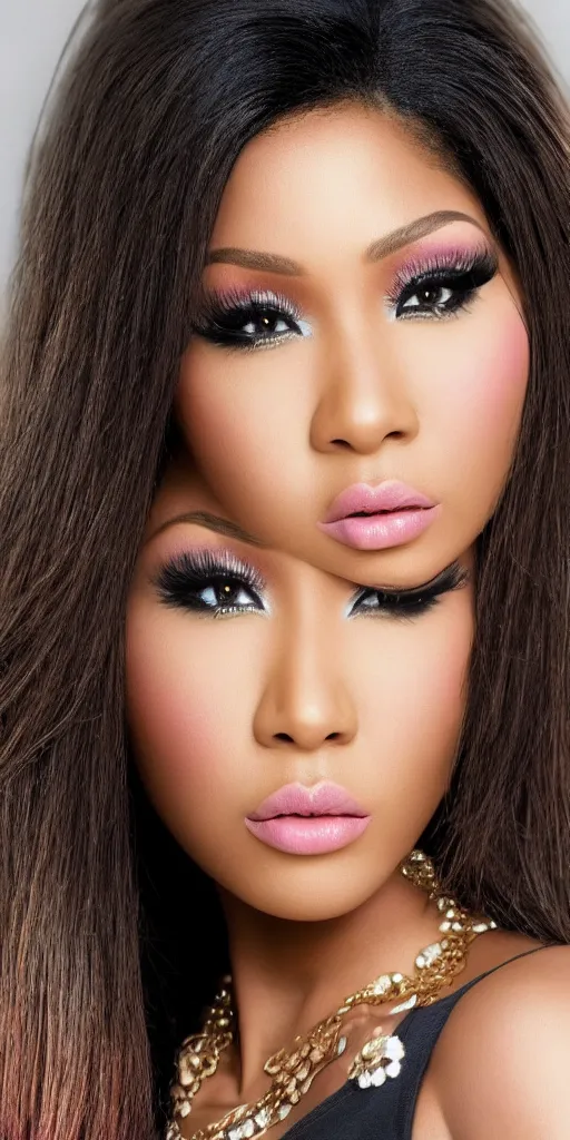 Image similar to a still nicki minaj beautiful face realistic render wide shot