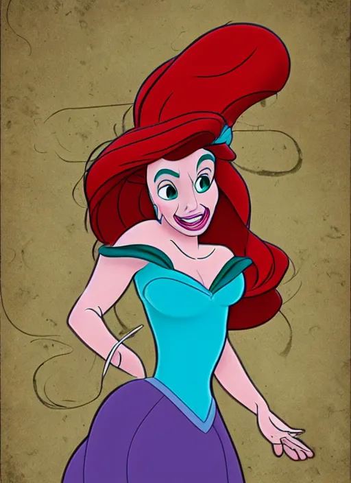 Image similar to Disney Princess Ariel as a zombie, disney cartoon, high detail