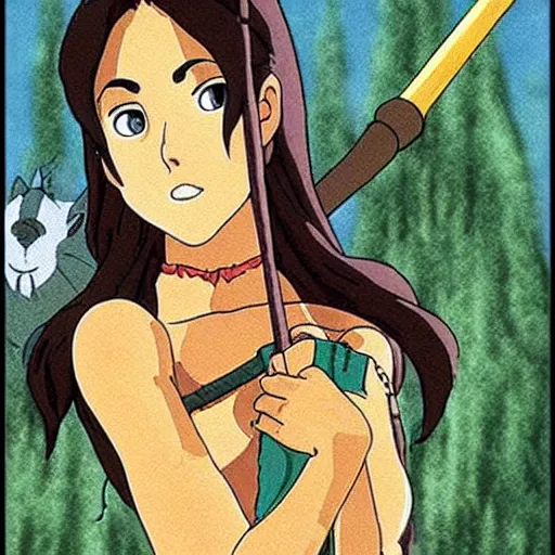 Prompt: megan fox as san in the studio ghibli movie princess mononoke, studio ghibli art