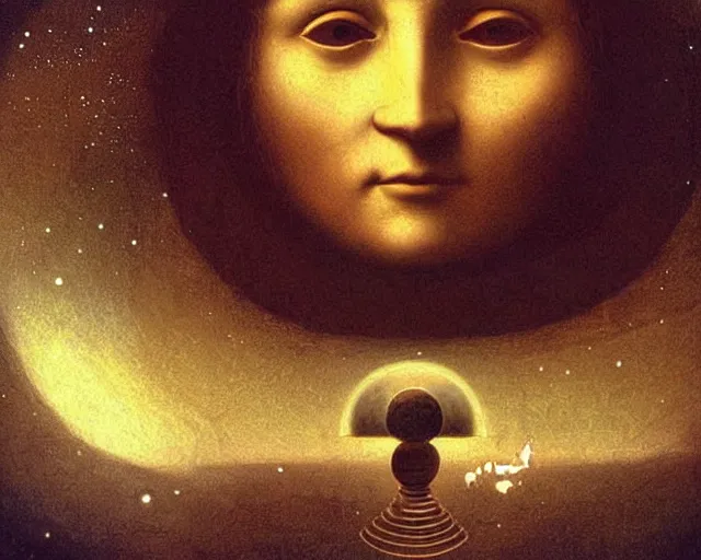 Image similar to universe a cosmology quest a mental state of ideas, a closeup simple vector pop surrealism, by ( leonardo da vinci ) and greg rutkowski and rafal olbinski