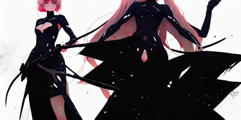 Image similar to a ultradetailed beautiful panting of artoria pendragon in a black dress, by conrad roset, greg rutkowski and makoto shinkai, trending on artstation