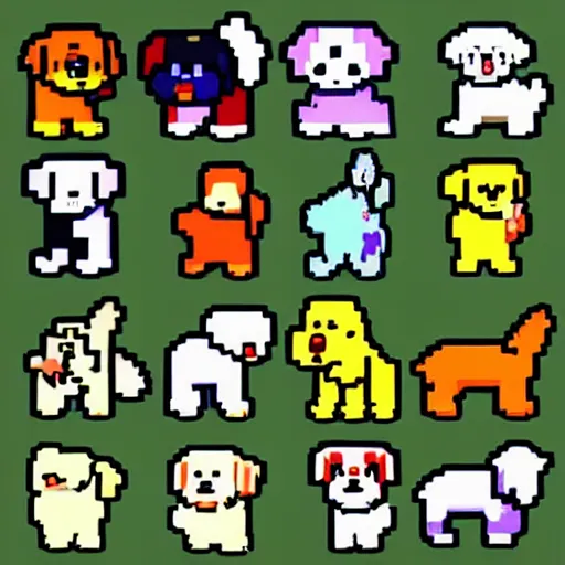 Image similar to dogs in the style ofPokémon sprite sheet 8-bit