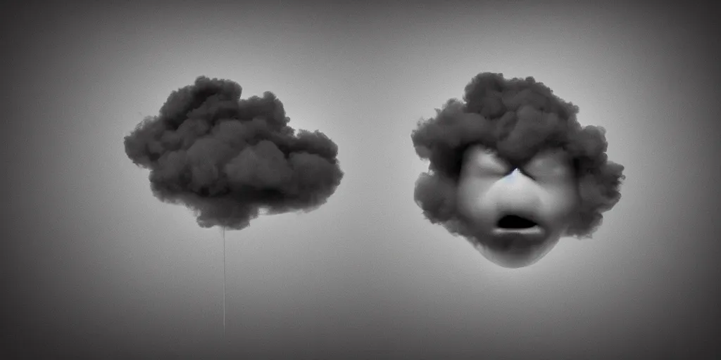 Image similar to angry face in a standalone realistic gray cloud on black background