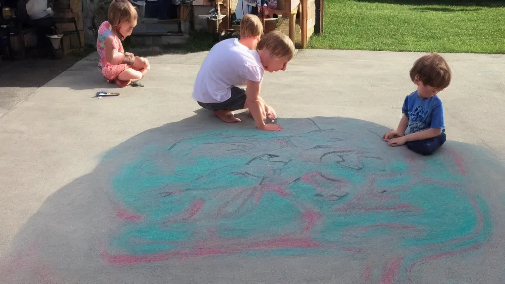 Prompt: chalk drawing self - absorbed nephew apparition