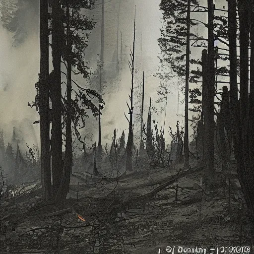 Image similar to “forest fire, 1900’s photo”