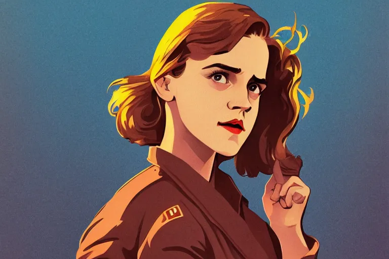 Prompt: communist Propaganda poster Emma Watson in WW2 uniform in the style of disco elysium by moebius and atey ghailan by james gurney by vermeer by George Stubbs full body trending on artstation vector art bright