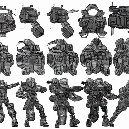 Prompt: sketches concept art standard massive nano chest armor plating millitary modern future era variants digital