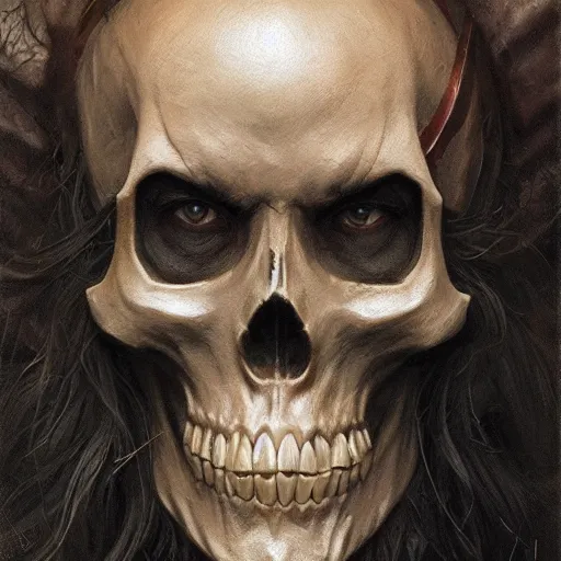 Image similar to realistic d & d fantasy character wearing a skull mask, closeup portrait art by donato giancola and greg rutkowski, vintage retro, realistic face, digital art, trending on artstation, symmetry!!