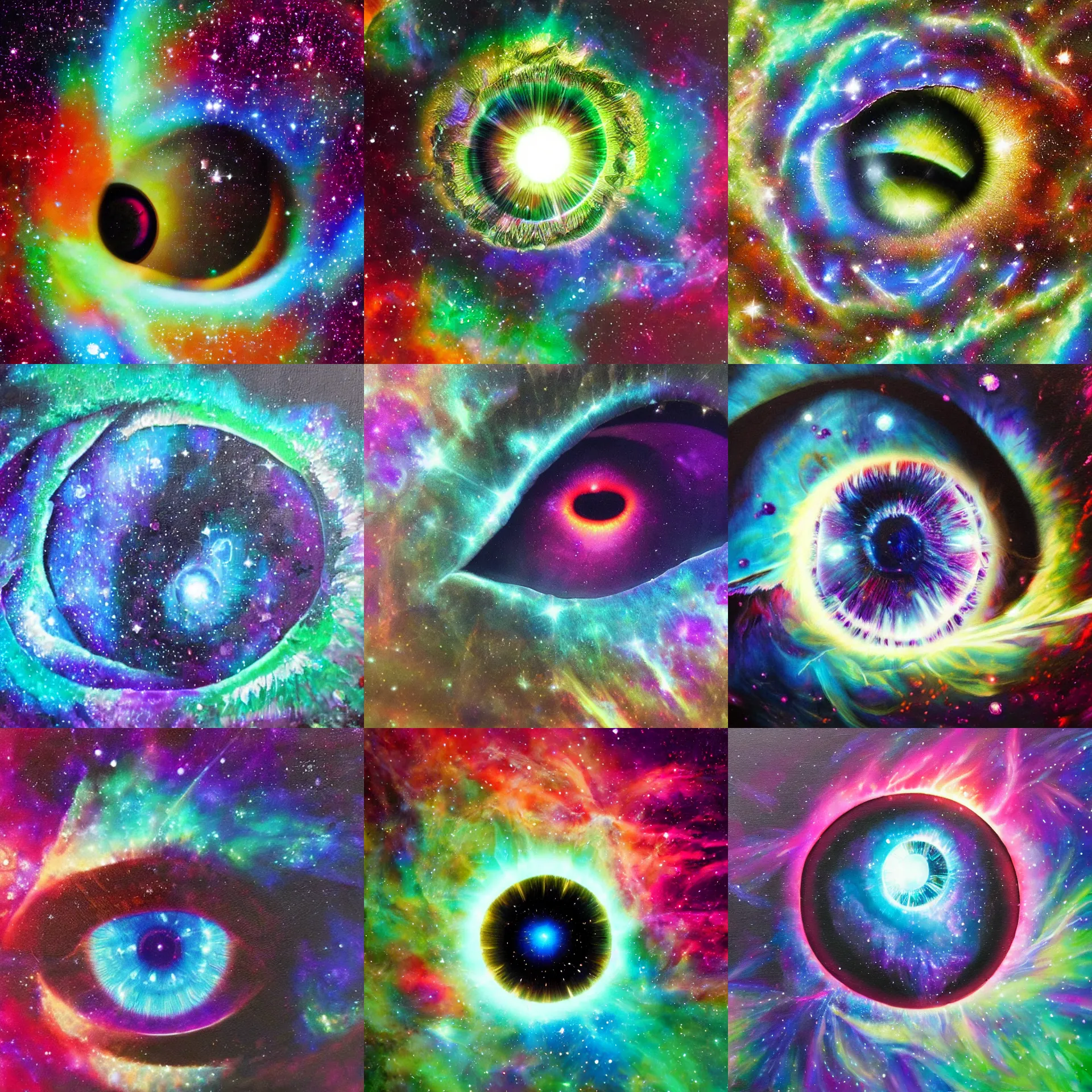 Prompt: galactic dragon eye, close up, nebula iris, painting, refraction