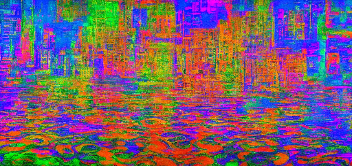 Prompt: a psychedelic city in the style of claude monet, digital art.
