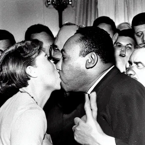 Prompt: Ultra realistic selfie of Martin Luther king kissing hitler