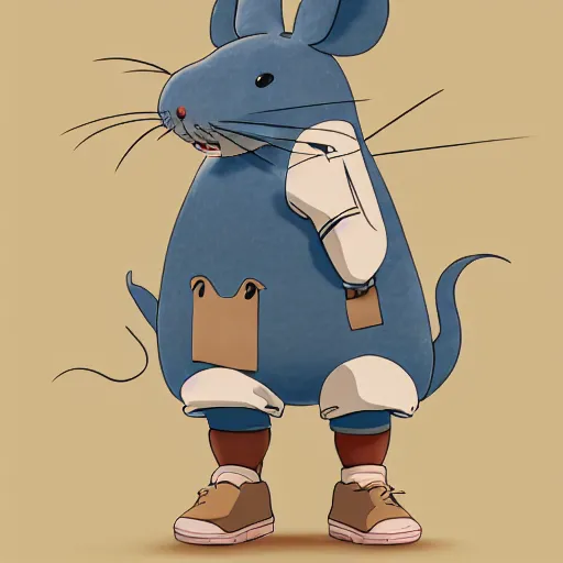 Image similar to in the style of studio ghibli, anthropomorphic mouse, female, wearing denim shorts and tank top, detailed, intricate, aesthetic, artistic, ambient occlusion, volumetric light effect, 8 k resolution