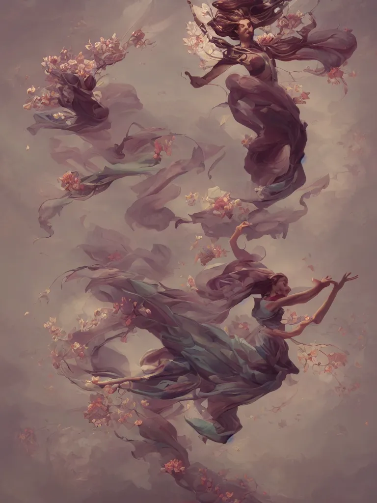 Prompt: a flying body covered in flowers in a dynamic pose, in the style of peter mohrbacher, highly detailed, soft lighting, art nouveau patterns, trending on artstation