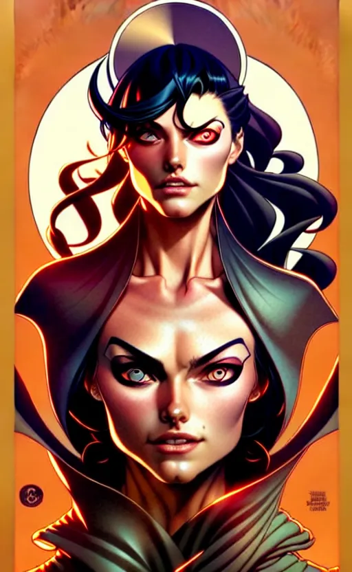 Image similar to artgerm, joshua middleton comic cover art, pretty pirate phoebe tonkin smiling, full body, symmetrical eyes, symmetrical face, long curly black hair, on a pirate ship background, warm colors