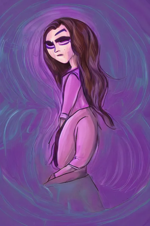 Prompt: digital drawing of JaidenAnimations\'s cartoon avatar, abstract purple lighting, intricate, elegant, somber, somewhat detailed, digital painting, cartoon, smooth, sharp focus, illustration