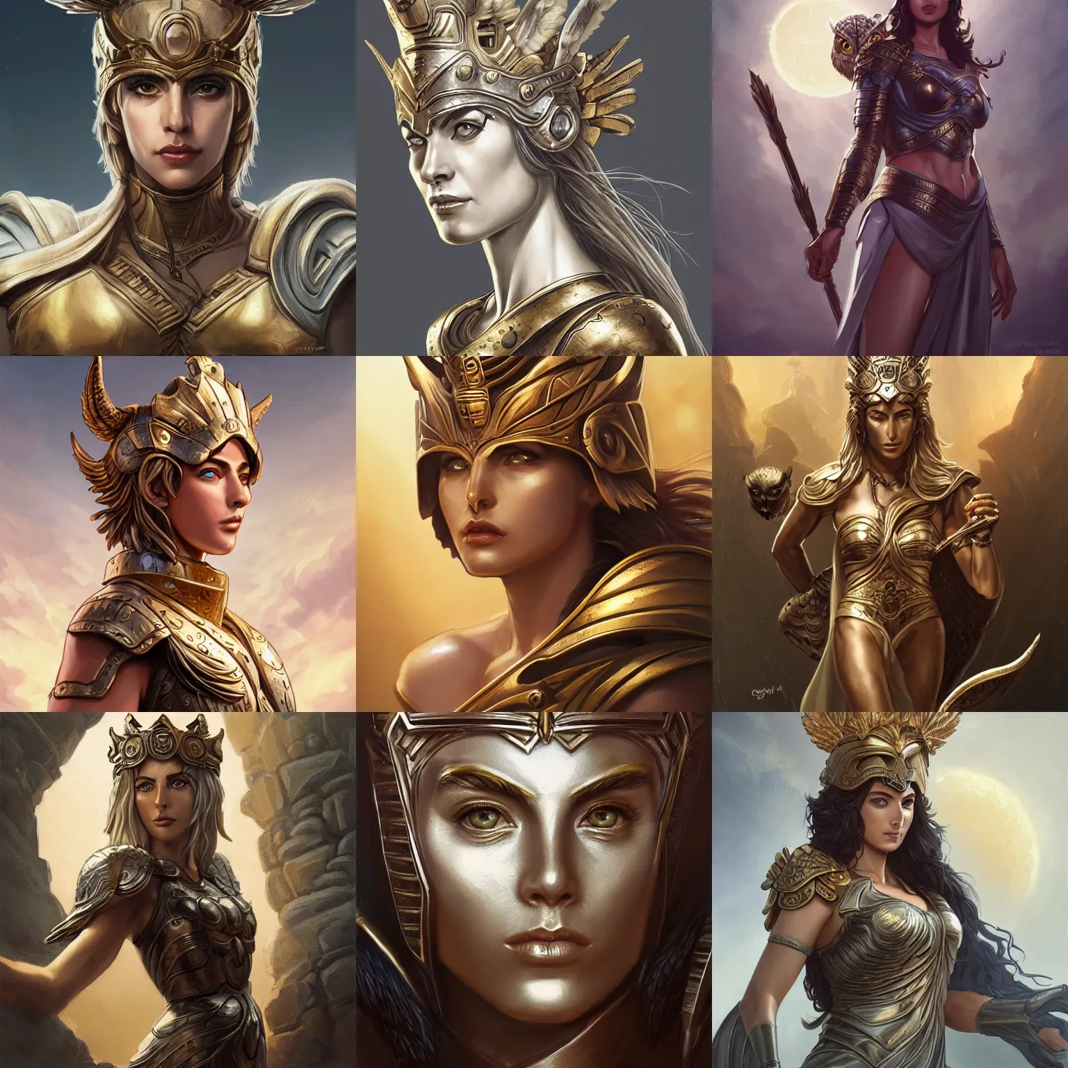 Image similar to athena, greek goddess, claudia black, art by artgerm and greg rutkowski and magali villeneuve, bronze greek armor, owl crown, d & d, fantasy, portrait, highly detailed, headshot, digital painting, trending on artstation, concept art, sharp focus, illustration