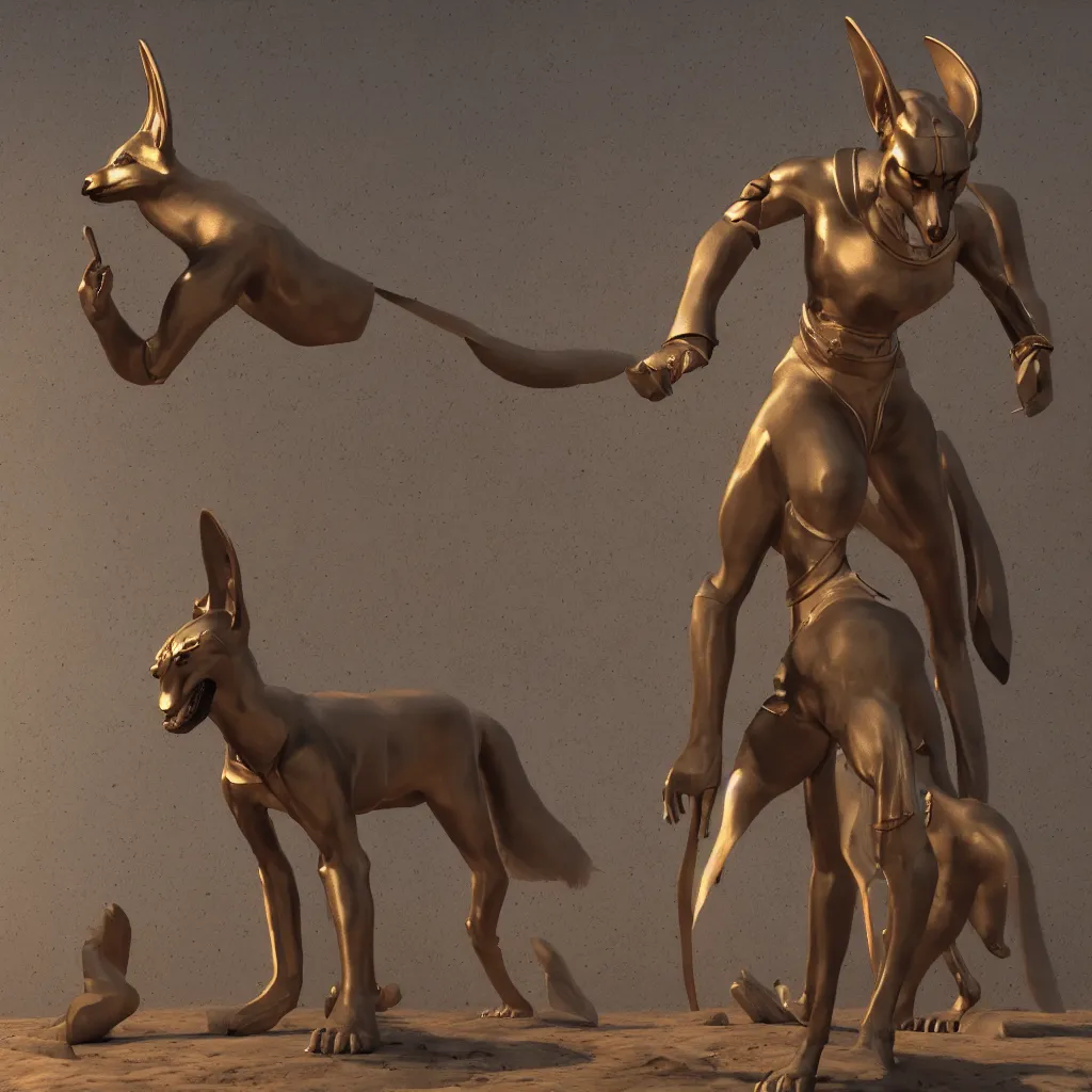 Image similar to realistic Egyptian Anubis by artstation, octane render, global illumination