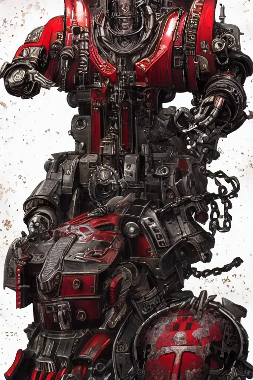 Prompt: portrait of adeptus mechanicus in red hood from Warhammer 40000. Highly detailed, artstation, illustration by Karl Kopinski and Adrian Smith and John Blanche