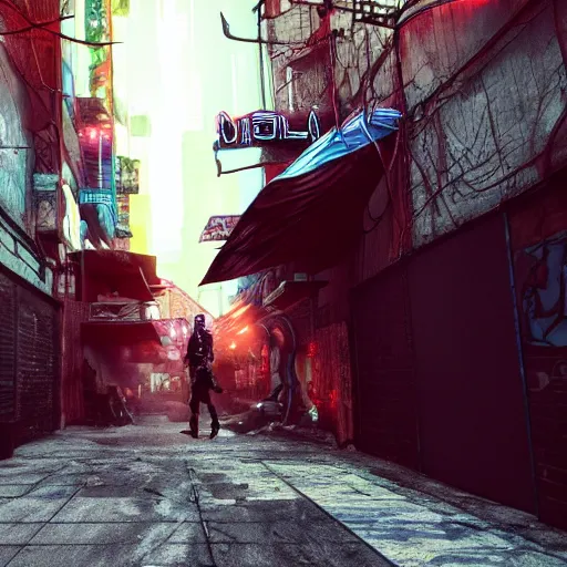 Prompt: cyberpunk whips and souls flying in a back alley