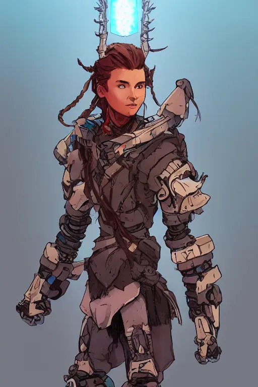 Image similar to combination suit armor aloy horizon forbidden west horizon zero dawn robot ninja mask helmet backpack tribal, gta 5 comics, official fanart behance hd artstation by jesper ejsing, by rhads, makoto shinkai and lois van baarle, ilya kuvshinov, ossdraws