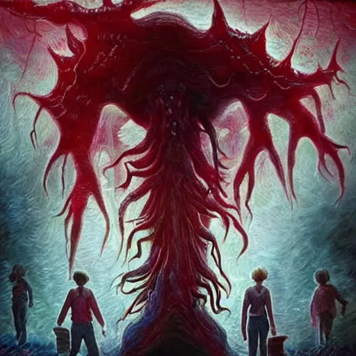 Image similar to the Demogorgon from stranger things, artstation hall of fame gallery, editors choice, #1 digital painting of all time, most beautiful image ever created, emotionally evocative, greatest art ever made, lifetime achievement magnum opus masterpiece, the most amazing breathtaking image with the deepest message ever painted, a thing of beauty beyond imagination or words