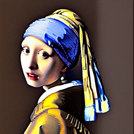Prompt: girl with the pearl earring as a robot, Vermeer