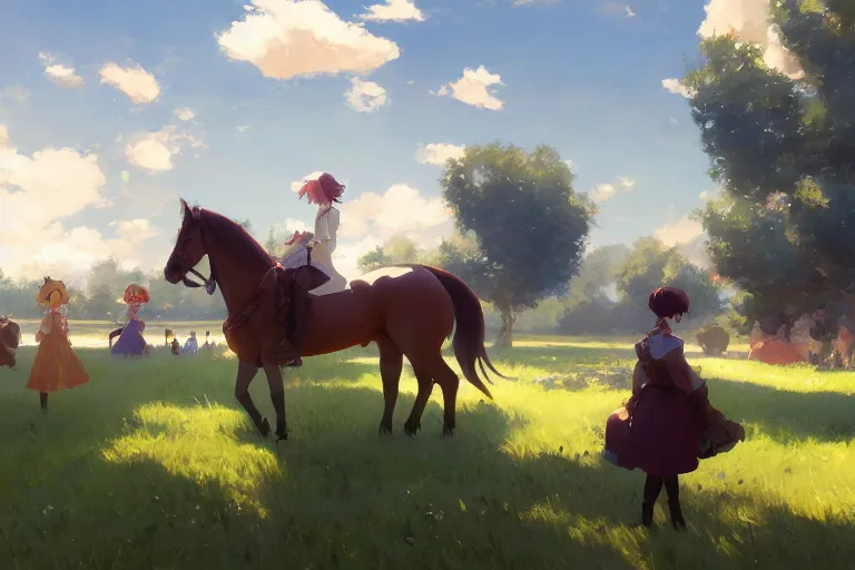 Image similar to le manege enchante, scene in an open field. key visual, conceptart, ambient lighting, highly detailed, digital painting, artstation, concept art, sharp focus, by makoto shinkai and akihiko yoshida and greg manchess