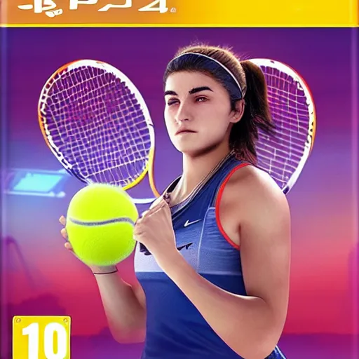 Prompt: video game box art of a ps 4 game called bianca andreescu's tennis challenge, 4 k, highly detailed cover art.