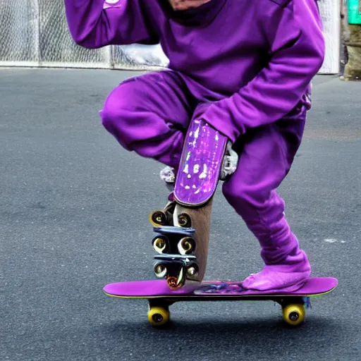 Image similar to purple alien at skateboard