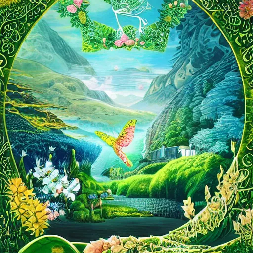 Image similar to the future in harmony with nature. Beautiful detailed poster by Lurid. (2022)