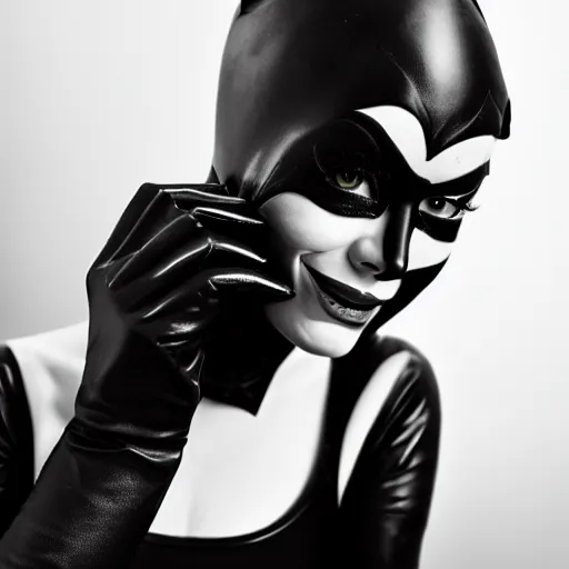 Image similar to Emma Stone as Catwoman, XF IQ4, 150MP, 50mm, F1.4, ISO 200, 1/160s, natural light