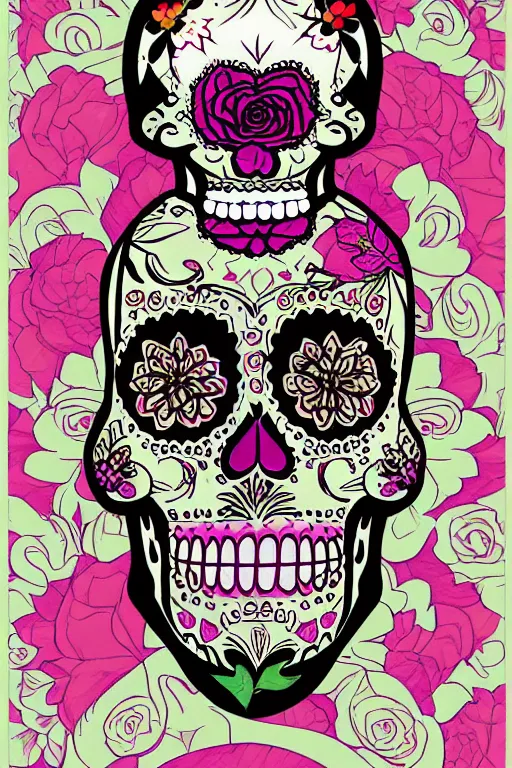 Image similar to illustration of a sugar skull day of the dead girl, art by necrolord