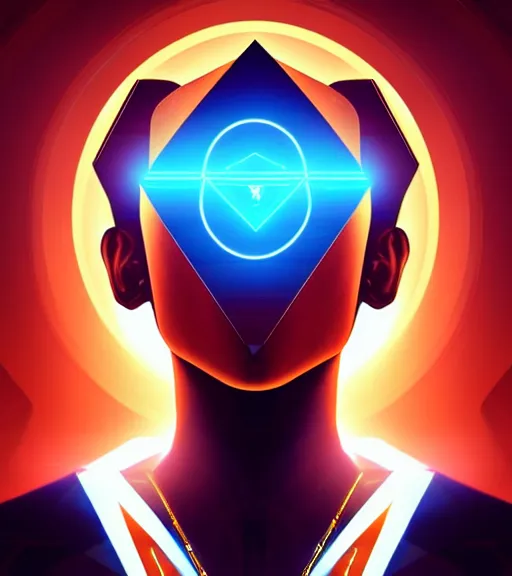 Image similar to symmetry!! egyptian god of technology, solid cube of light, hard edges, product render retro - futuristic poster scifi, lasers and neon circuits, brown skin handsome egyptian god, intricate, elegant, highly detailed, digital painting, artstation, concept art, smooth, sharp focus, illustration, dreamlike, art by artgerm