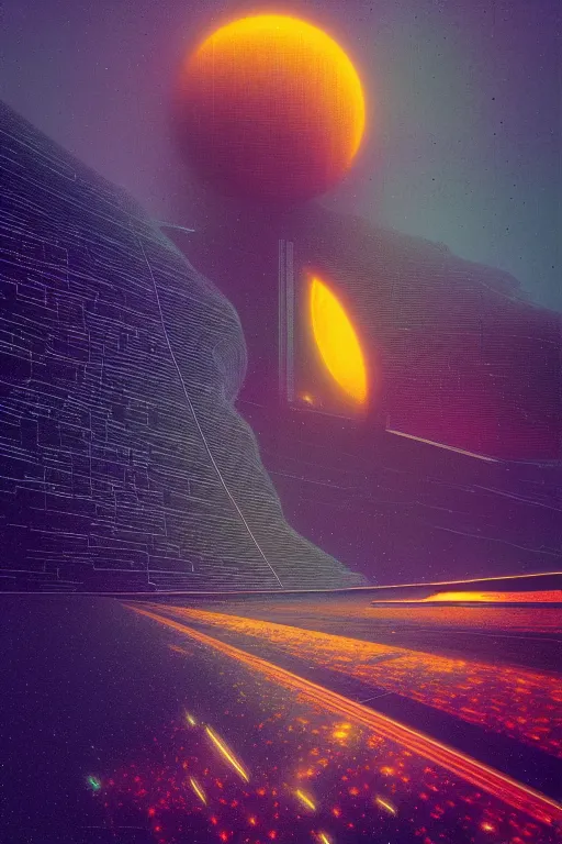 Image similar to emissary space by arthur haas and bruce pennington and john schoenherr, cinematic matte painting in the style of glitch art, minimal modern pixel sorting, zaha hadid building, photo realism, neon lights, dark moody color palate,