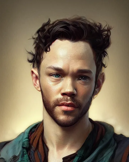 Image similar to character portrait of will young, intricate, wild, highly detailed, digital painting, artstation, upper body, concept art, smooth, sharp focus, illustration, art by artgerm and greg rutkowski and alphonse mucha