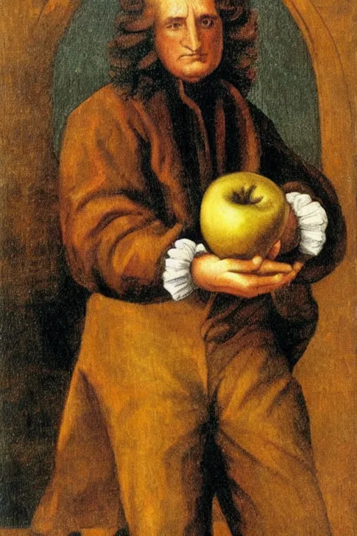 Image similar to isaac newton holding an apple, collage