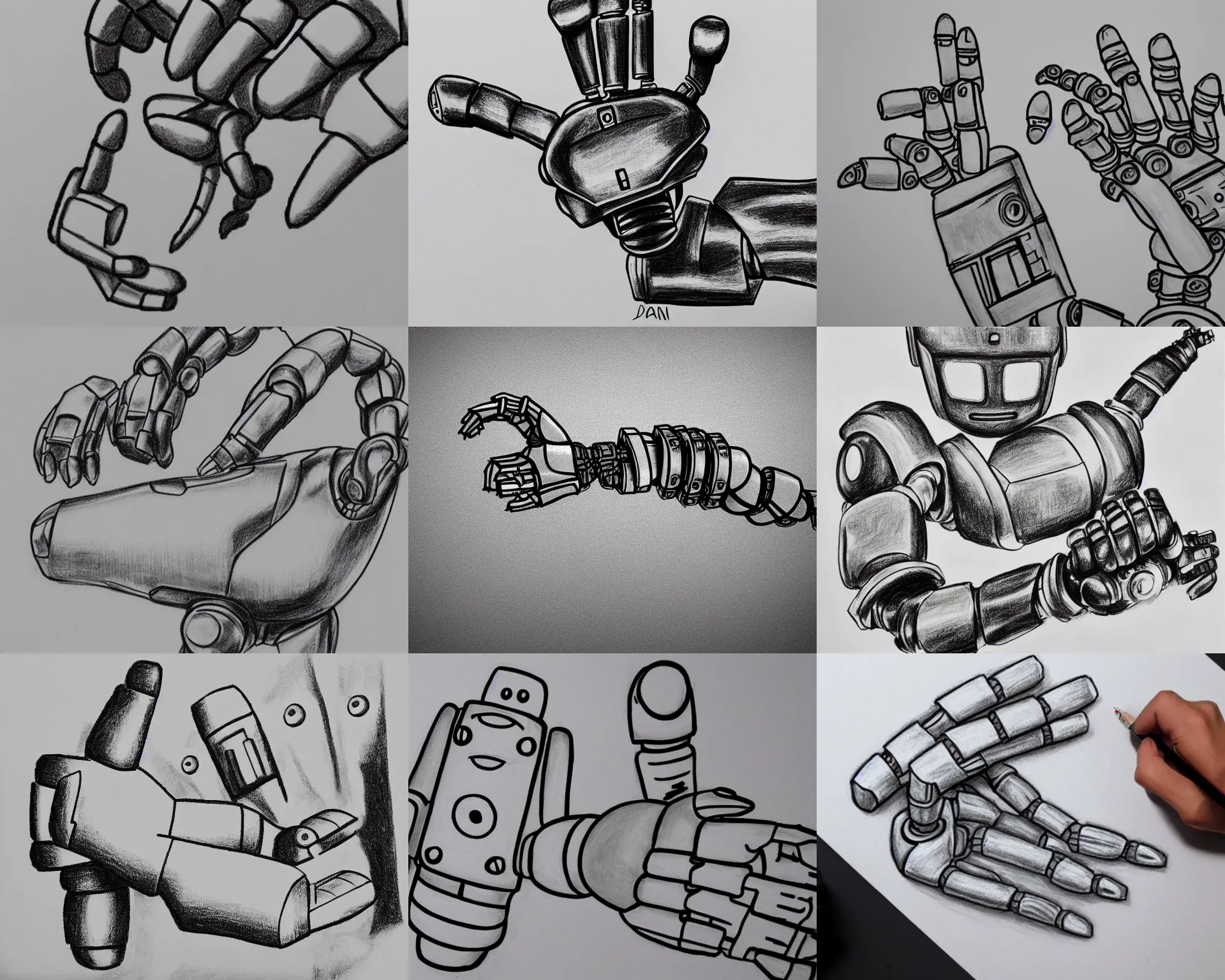 Prompt: a robot drawing a hand