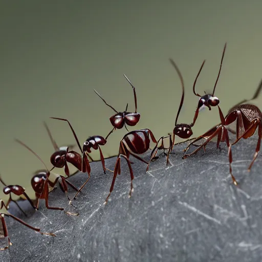 Image similar to king of ants, ant wearing crown ordering ant minions, cinematic, 4k, movie shot, ultra epic