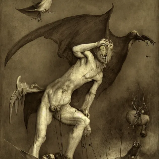 Image similar to photo of the devil by hieronymus bosch, joel peter witkin, annie liebovitz. gustave dore, octane render,