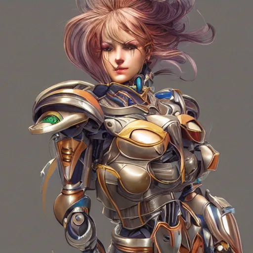 Image similar to studio portrait of lawful good colorful female holy mecha paladin absurdly beautiful, elegant, young sensual graceful woman, ultrafine hyperrealistic detailed face illustration by kim jung gi, irakli nadar, intricate linework, sharp focus, bright colors, matte, octopath traveler, final fantasy, unreal engine highly rendered, global illumination, radiant light, intricate environment