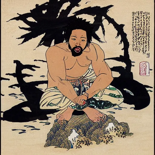 Image similar to ODB from Wu-tang Clan rapping, portrait, style of ancient text, hokusai